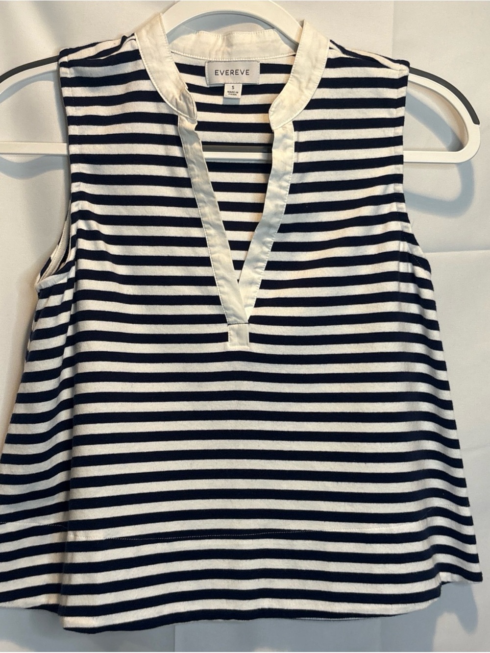 Evereve Navy and White Striped V-Neck Tank Top